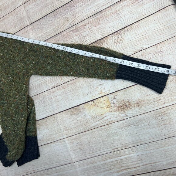 Cynthia Rowley Green Speckled Turtleneck Sweater Small Charcoal Trim Cozy - Picture 3 of 11